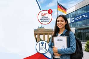 Germany's new sick leave policy requiring a doctor's certificate from day one of illness explained for international students and professionals by Safeland International, a German consultancy in Kochi.