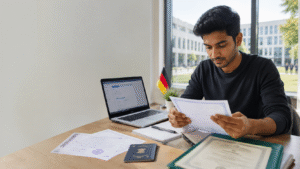 Indian student preparing APS application before dMAT certificate for studying in Germany